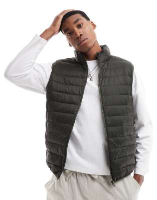 French Connection lightweight puffer vest in khaki-Green