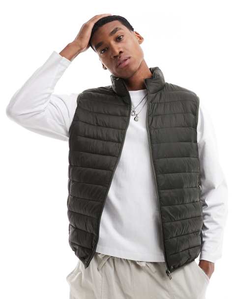 French Connection lightweight puffer vest in khaki - view 1