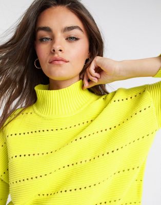 French Connection Liliya Knit Lace Hole Jumper in Yellow | ASOS