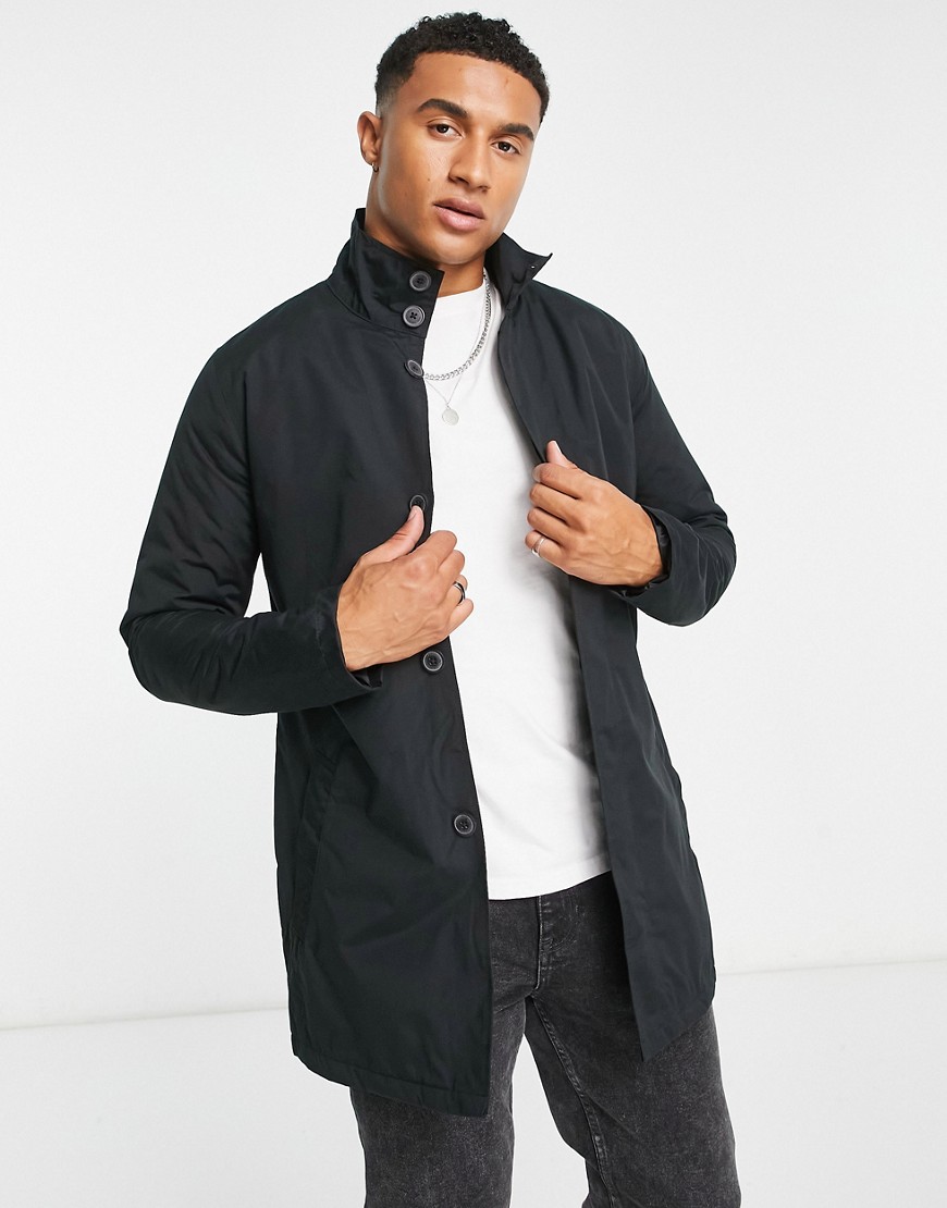 French Connection lined funnel neck mac jacket in black