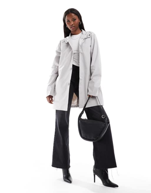 French Connection lined funnel neck mac jacket in light grey