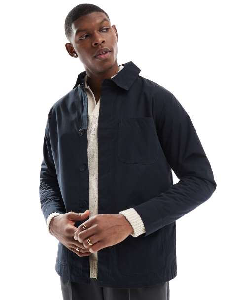 French Connection lined mac jacket with collar in navy - view 1