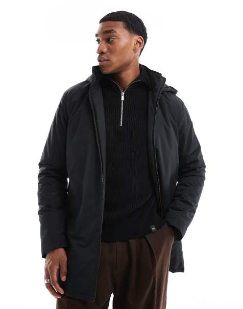 French Connection lined mac jacket with hood in black - view 1