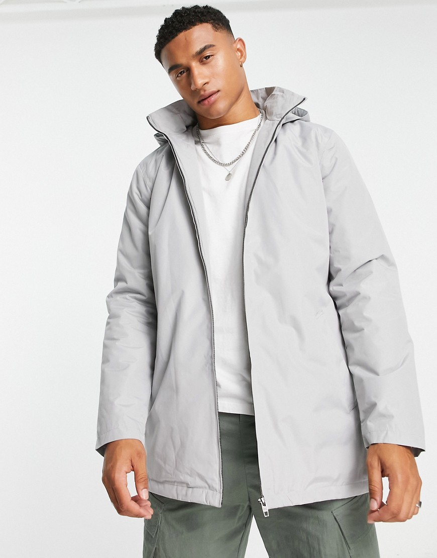 French Connection lined mac jacket with hood in light grey