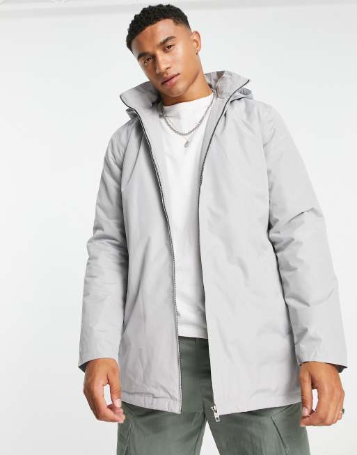 French Connection lined mac jacket with hood in light grey | ASOS