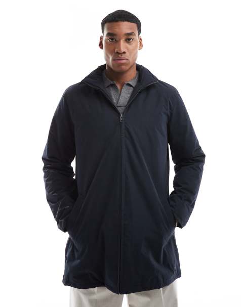 French Connection lined mac jacket with hood in navy - view 1