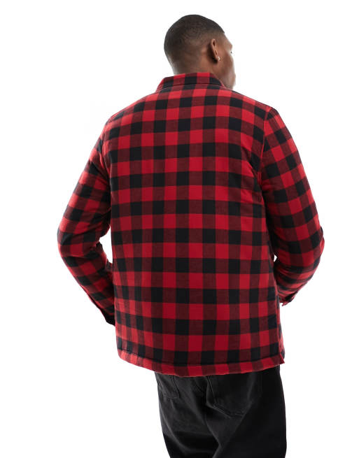 French Connection lined padded check shirt in red