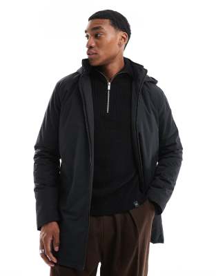 French Connection lined trench jacket with hood in black