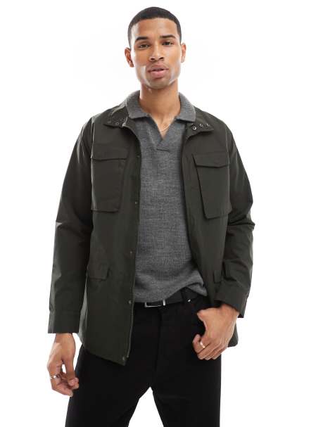 French Connection lined utility jacket with hood in khaki - view 1
