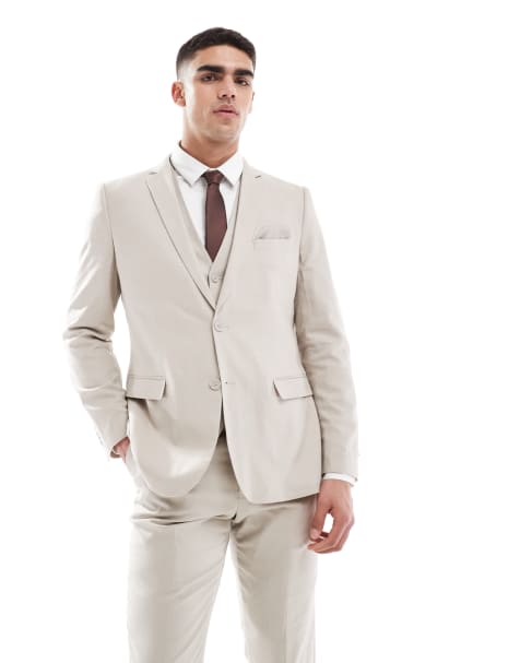 French Connection linen blend formal suit jacket in stone - part of a set - view 1