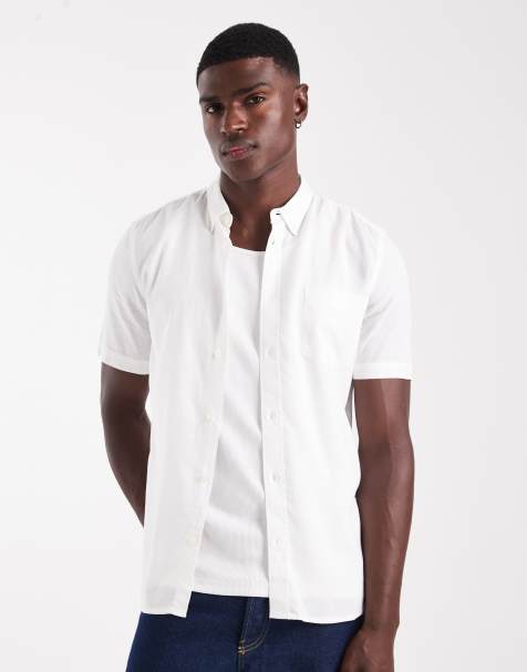 French Connection Linen blend short sleeve chest pocket shirt in white - view 1
