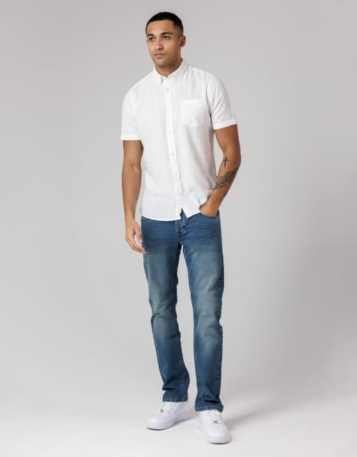 French Connection Linen blend short sleeve chest pocket shirt in white, 2 of 4