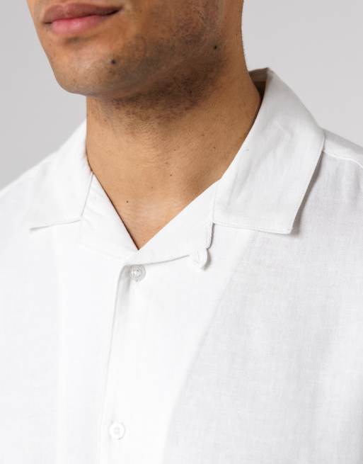 French Connection Linen blend short sleeve revere collar shirt in white, 2 of 4
