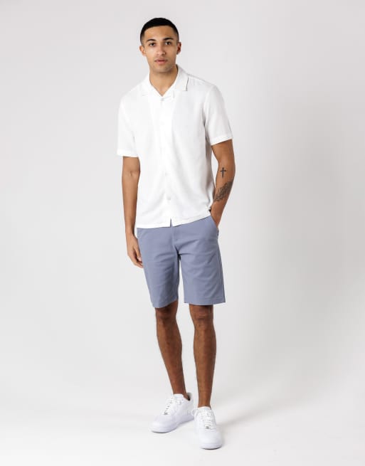 French Connection Linen blend short sleeve revere collar shirt in white, 3 of 4