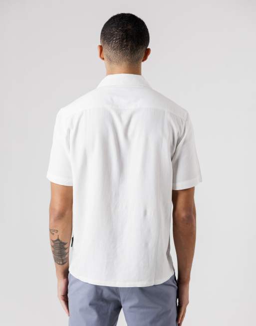 French Connection Linen blend short sleeve revere collar shirt in white, 4 of 4