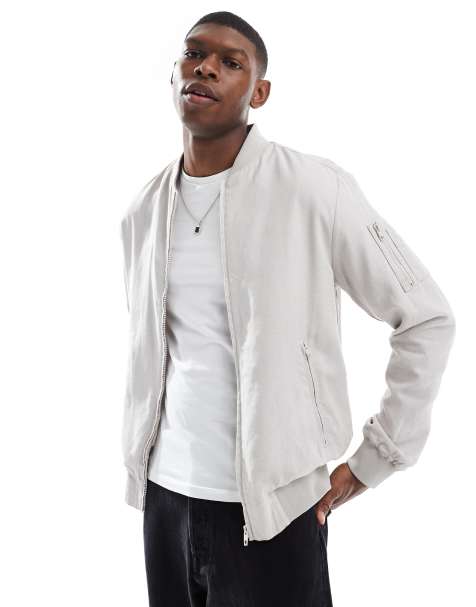French Connection linen bomber jacket in stone - view 1