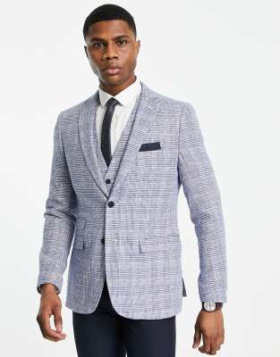 French Connection linen checked suit jacket in gray