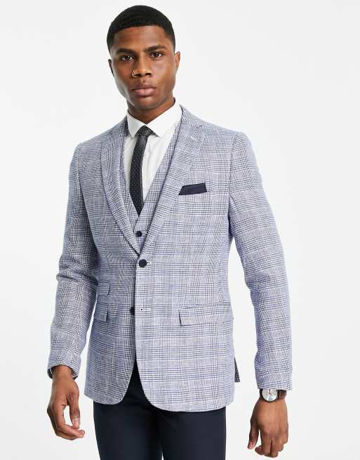 French Connection linen checked suit jacket in grey | ASOS