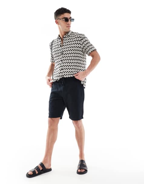 French Connection linen drawstring shorts in navy - view 1