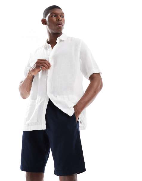 French Connection linen drawstring shorts in navy - view 1