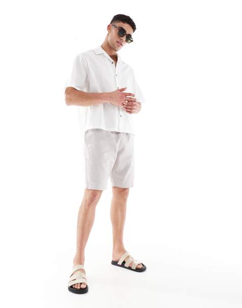 French Connection linen drawstring shorts in stone - view 1