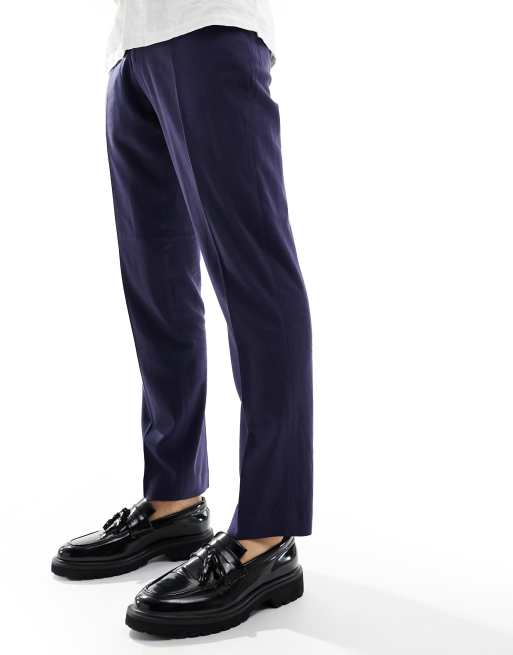  French Connection linen formal smart trouser in blue