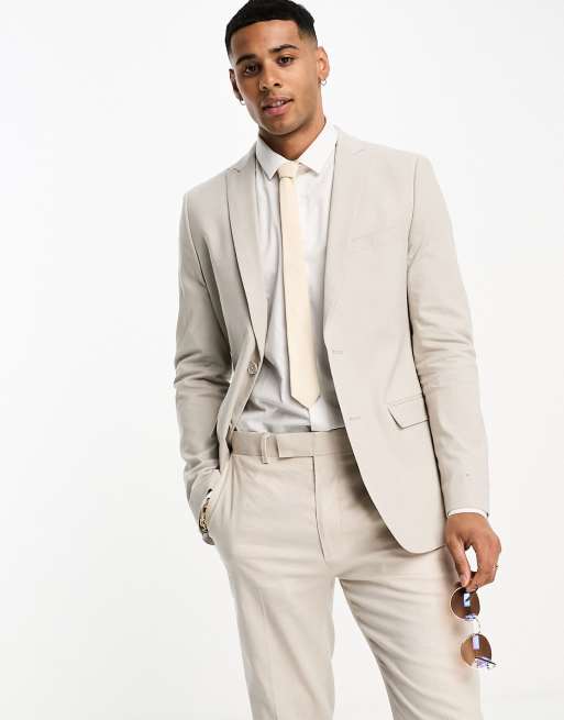 French Connection linen formal suit jacket in stone | ASOS