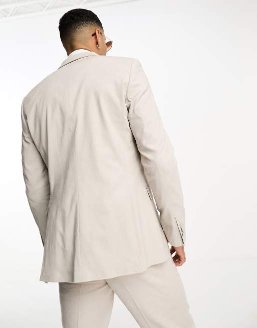 French Connection linen formal suit jacket in stone ASOS