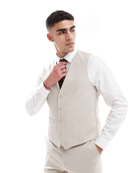 French Connection linen formal suit waistcoat co-ord in stone - view 1