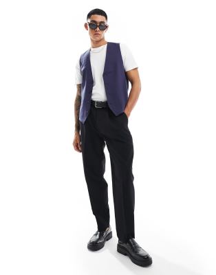 asos French Connection linen formal suit waistcoat in blue