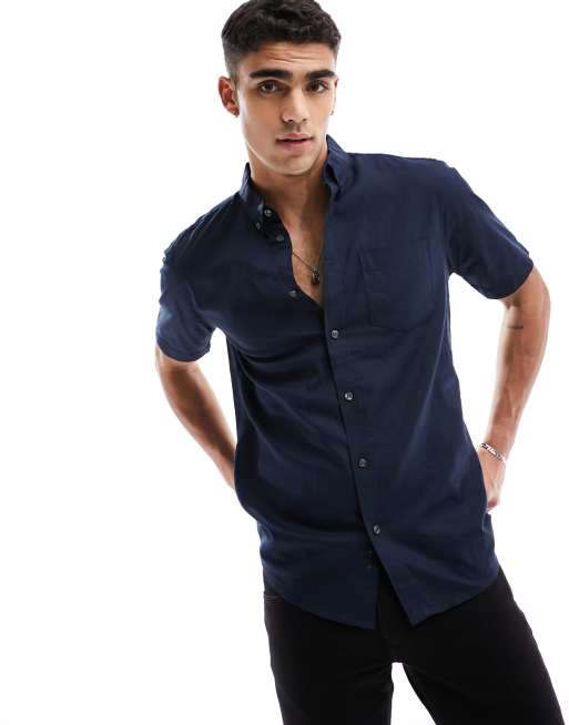 Mens short sleeve navy on sale shirt