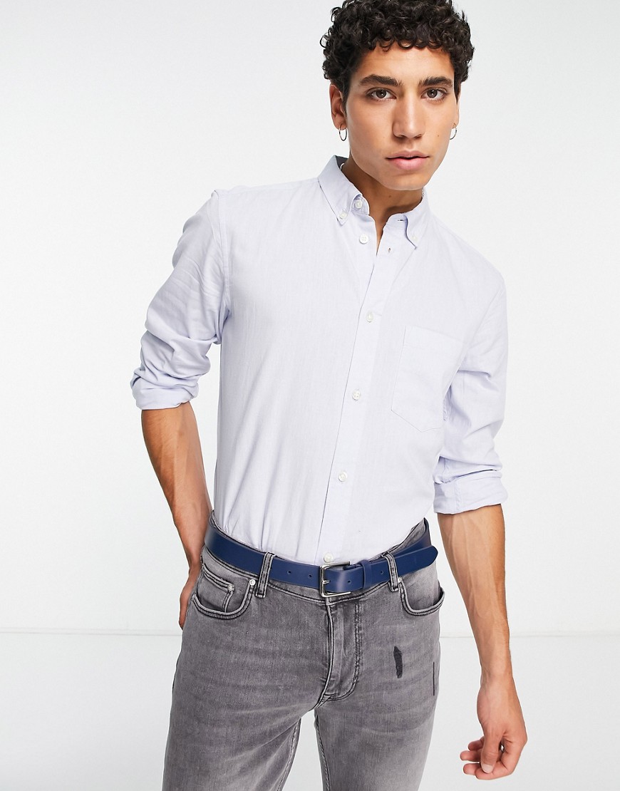 French Connection linen slim fit shirt-Blue