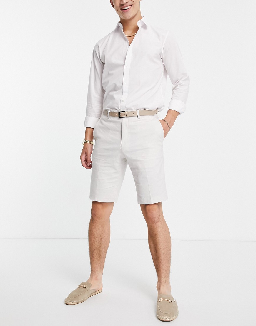French Connection linen slim fit suit shorts-Neutral