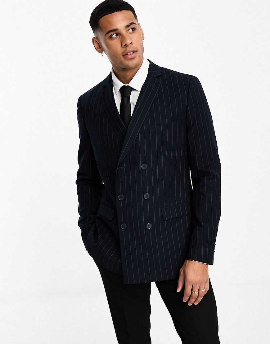 French Connection linen stripe suit jacket in blue pattern