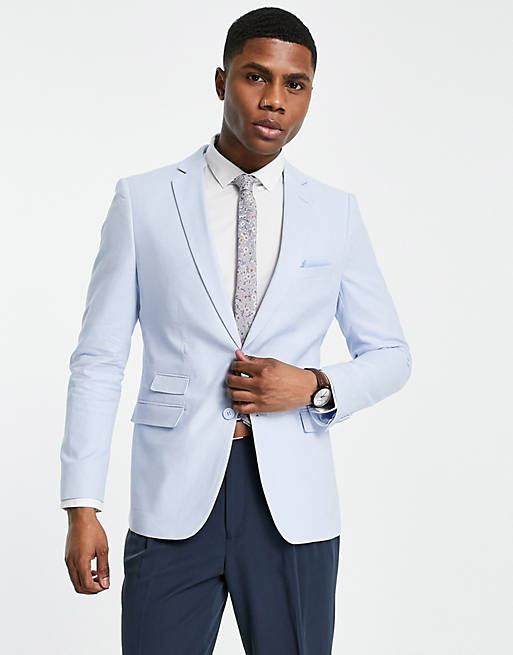 French Connection linen suit jacket in soft blue | ASOS