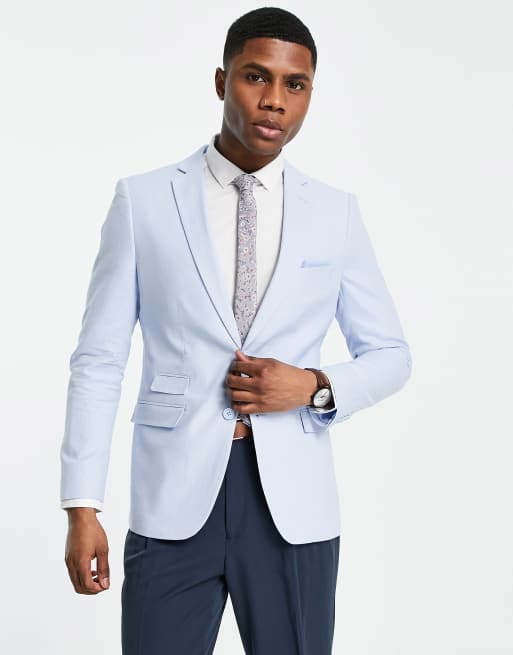 Blue linen suit online jacket