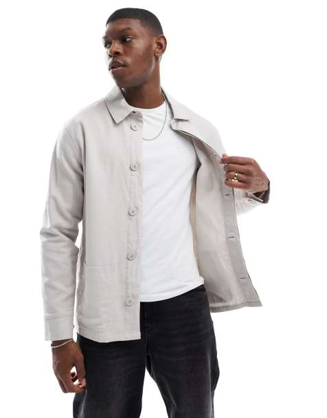 French Connection linen utility shacket in stone - view 1