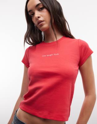 French Connection Live Laugh Fcuk Slogan Baby Tee In Red
