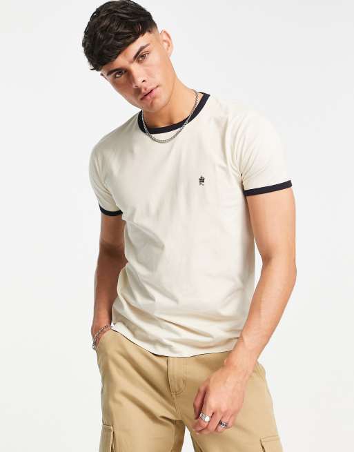 French Connection – Ljusbeige t-shirt med kantrand
