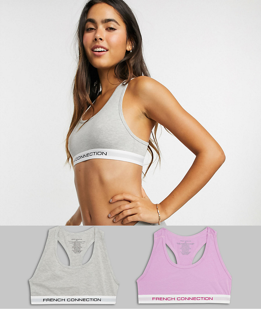French Connection logo 2 pack of crop top bras-Multi