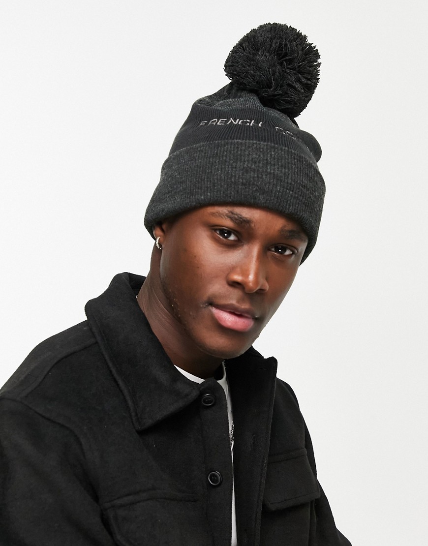 French Connection Logo Bobble Beanie In Gray