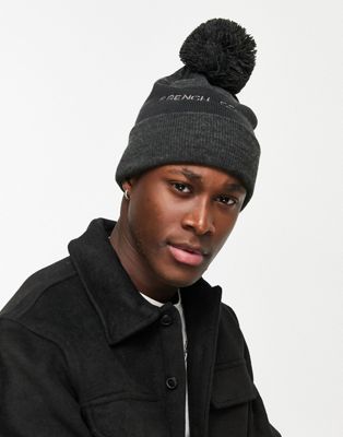 French Connection logo bobble beanie in grey