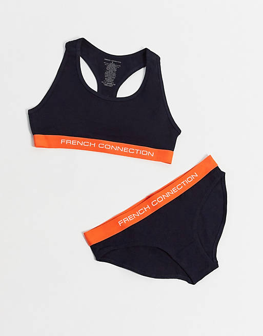 French Connection logo bra and brief set in navy