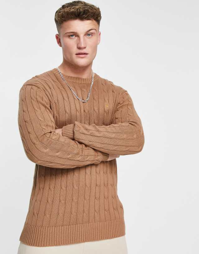 French Connection - logo cable knit jumper in camel