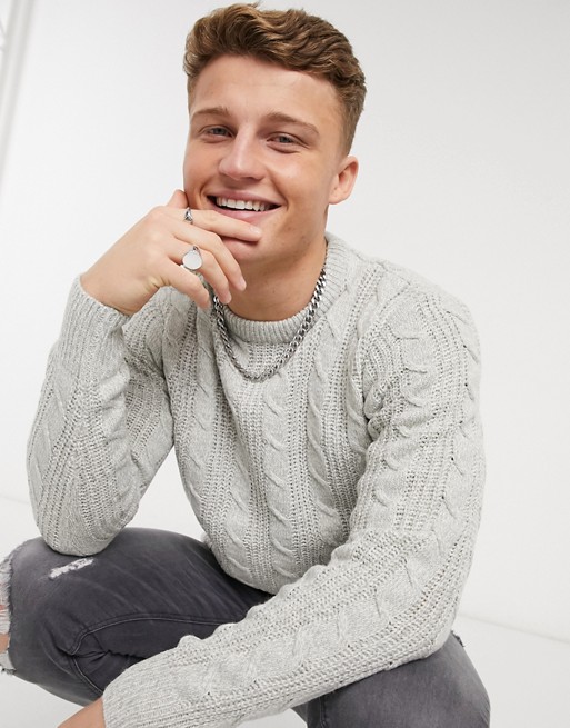 French Connection logo cable knit jumper in ecru