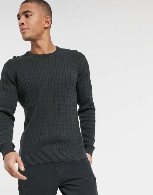 French Connection logo cable knit sweater in dark green | ASOS