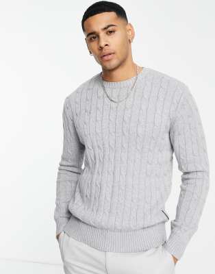 French Connection Logo Cable Knit Sweater In Light Gray | ModeSens