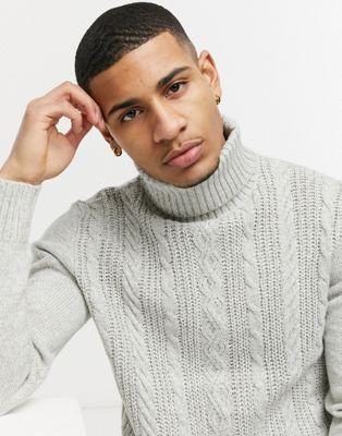 French Connection logo cable wool blend knit roll neck in ecru | ASOS