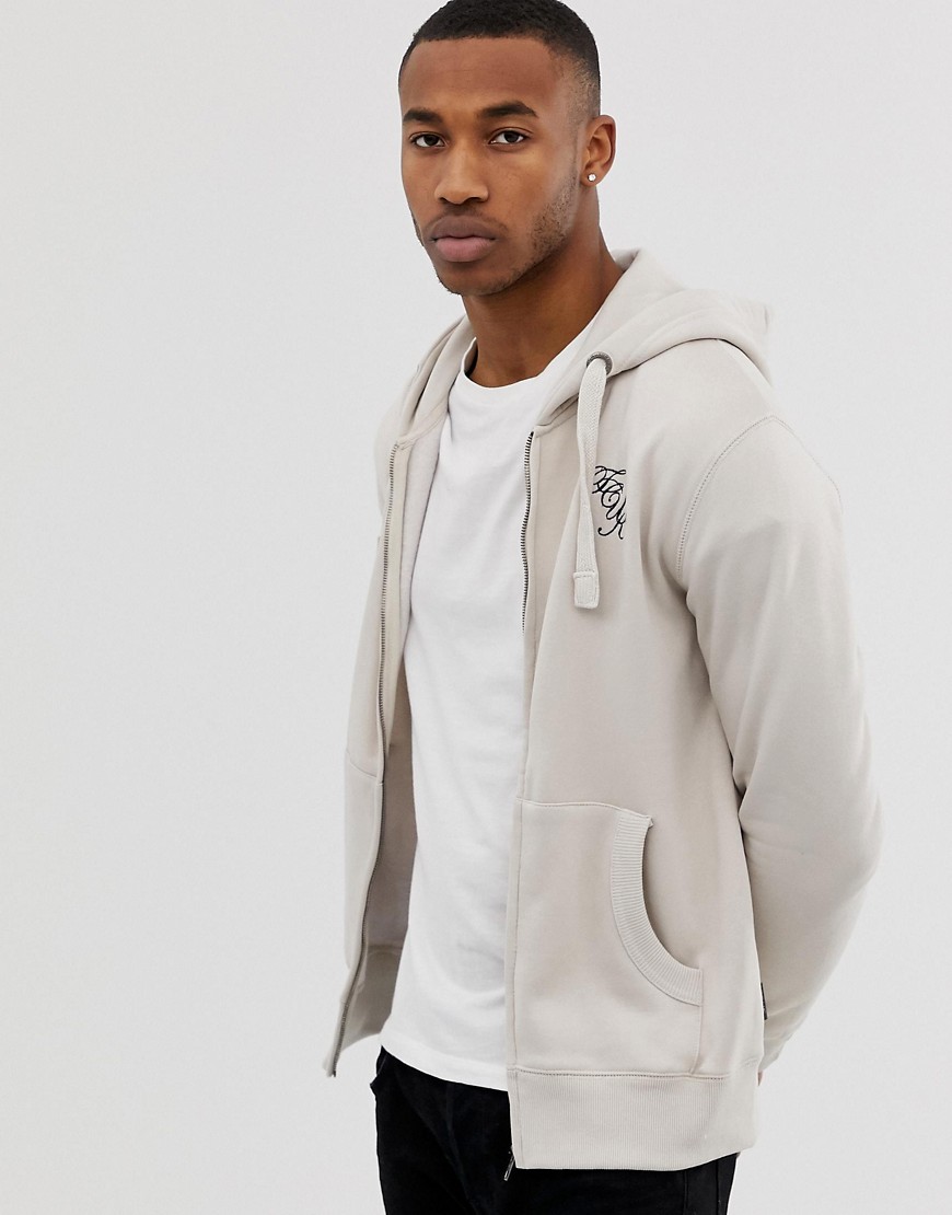 French Connection logo hooded zip through-Neutral