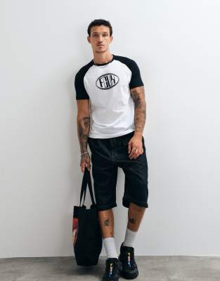 French Connection Logo Short Raglan Sleeve T-shirt In White